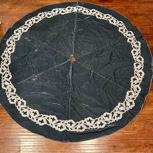 Ballard Designs Blue Velvet Tree Skirt with Silver Details